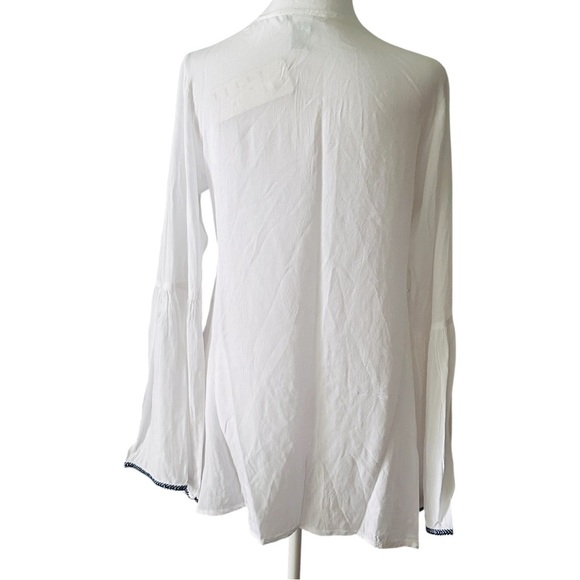 Floral Embroidered V-Neck White and Navy Women's Tunic pullover small New - Picture 5 of 6